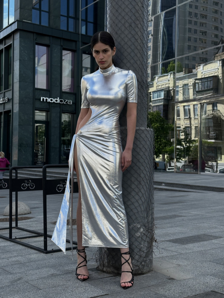 Silver Dress with High Slit
