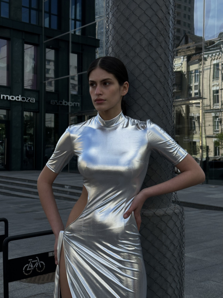 Silver Dress with High Slit