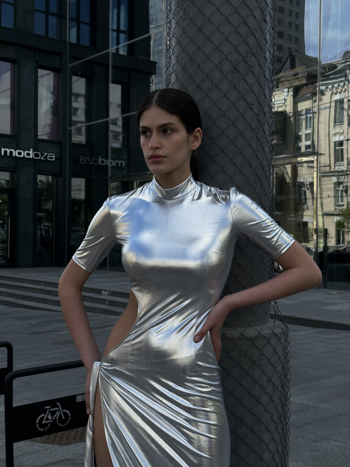 Silver Dress with High Slit