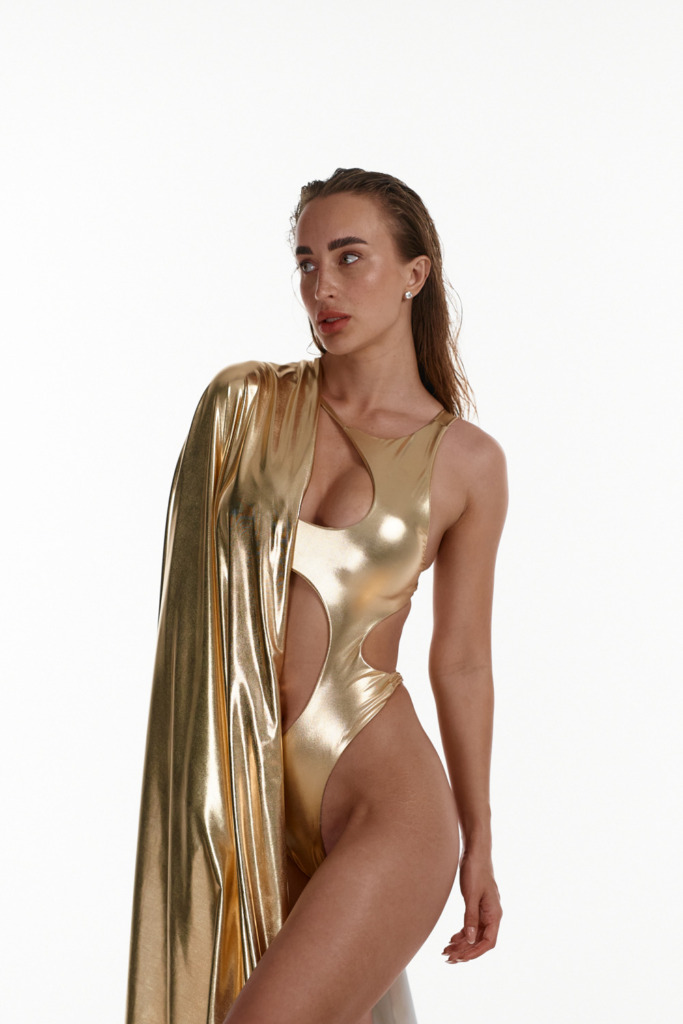 Asymmetric Gold Swimsuit