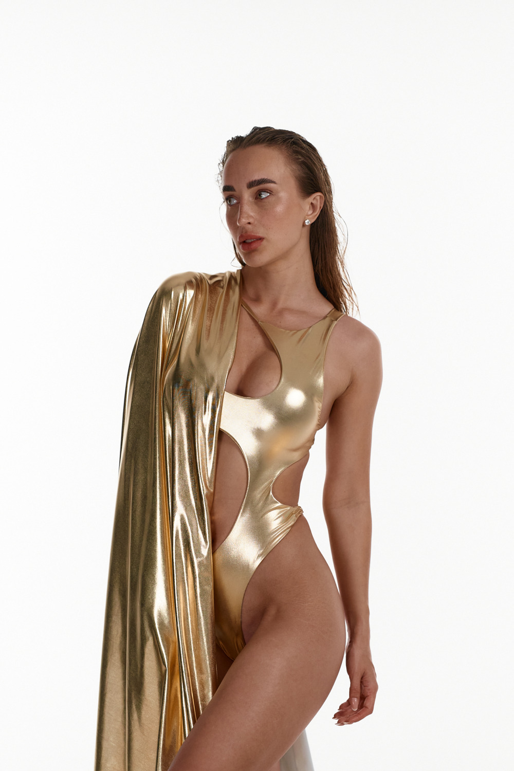 Asymmetric Gold Swimsuit