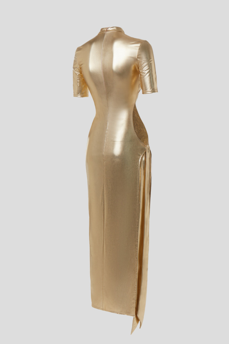 Gold Dress with High Slit