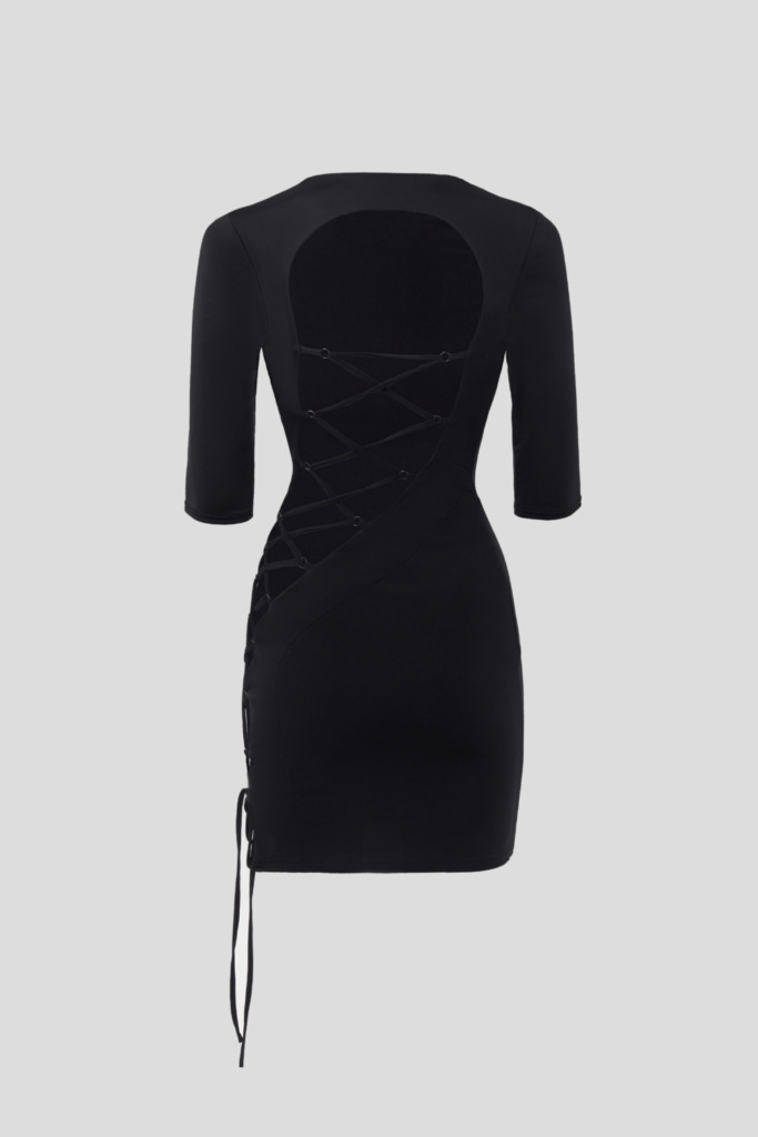 Black mini dress with ties on the back
