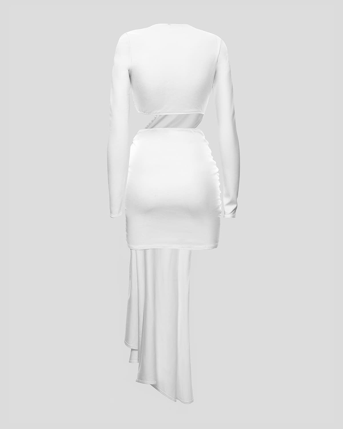 A white dress with a figure-hugging neckline