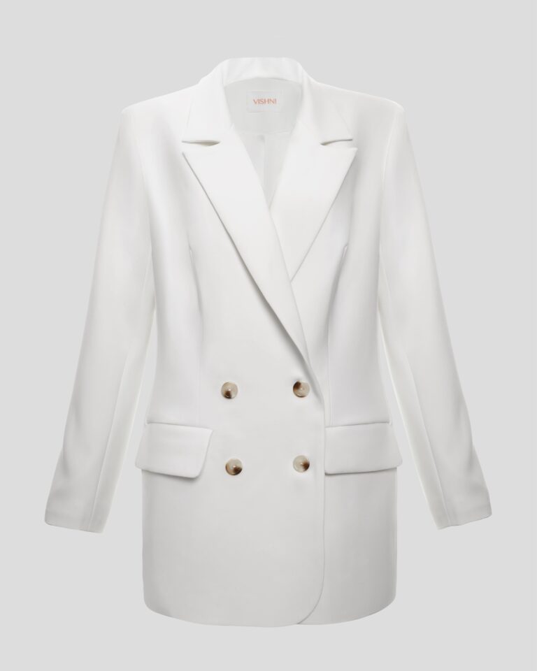 Double-breasted white blazer
