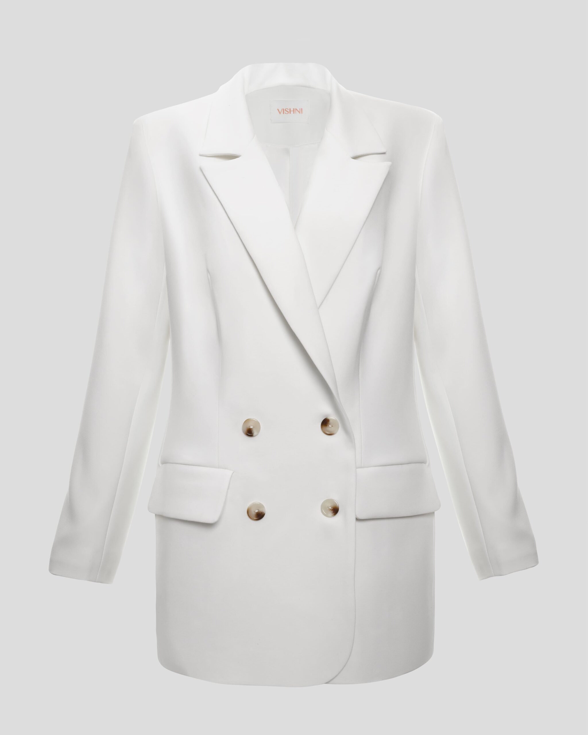 Double-breasted white blazer