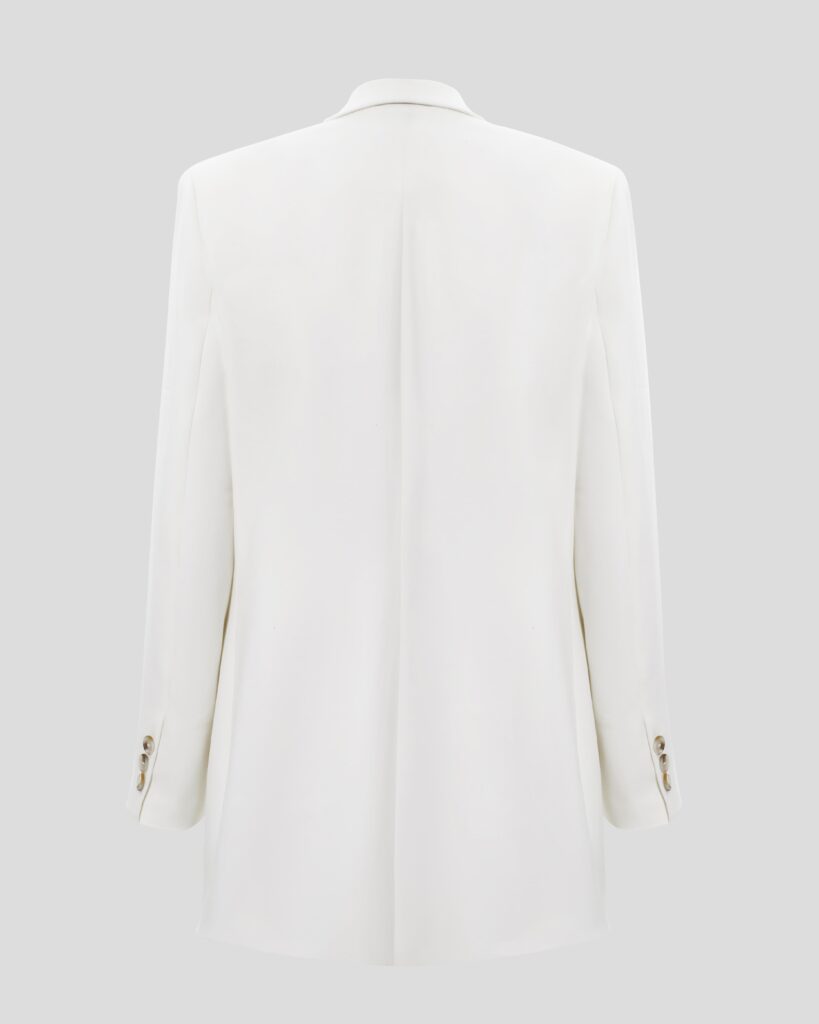 Double-breasted white blazer