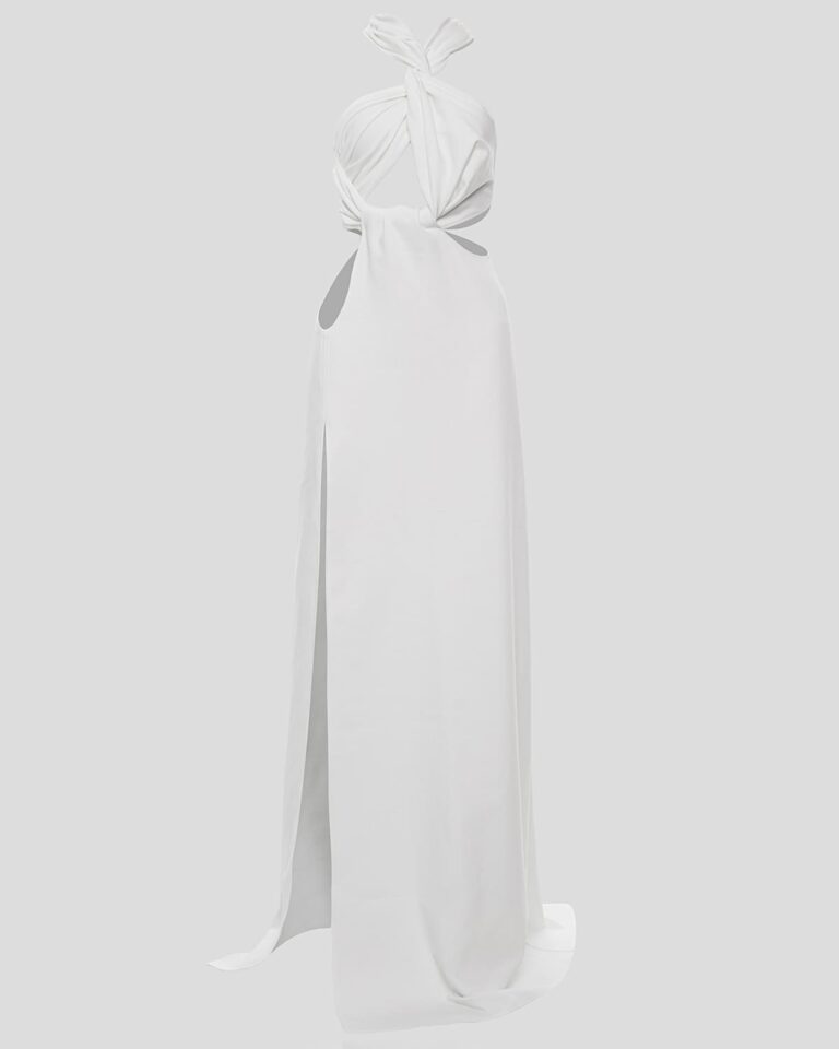 White maxi dress with accentuated bodice