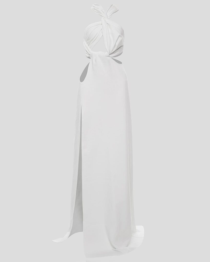 White maxi dress with accentuated bodice