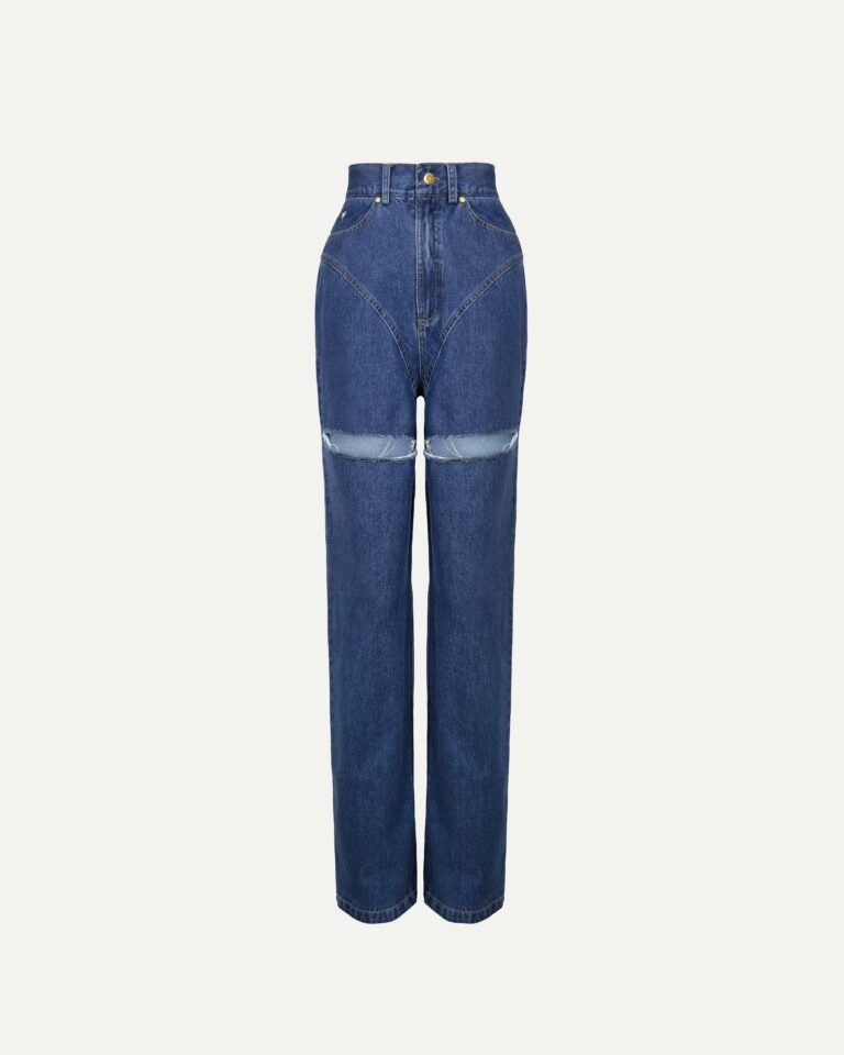 Blue jeans with front cutouts