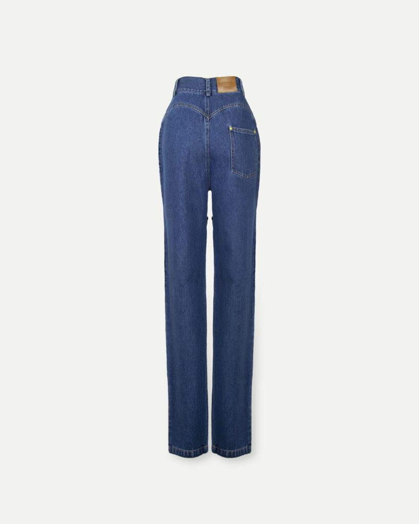 Blue jeans with front cutouts