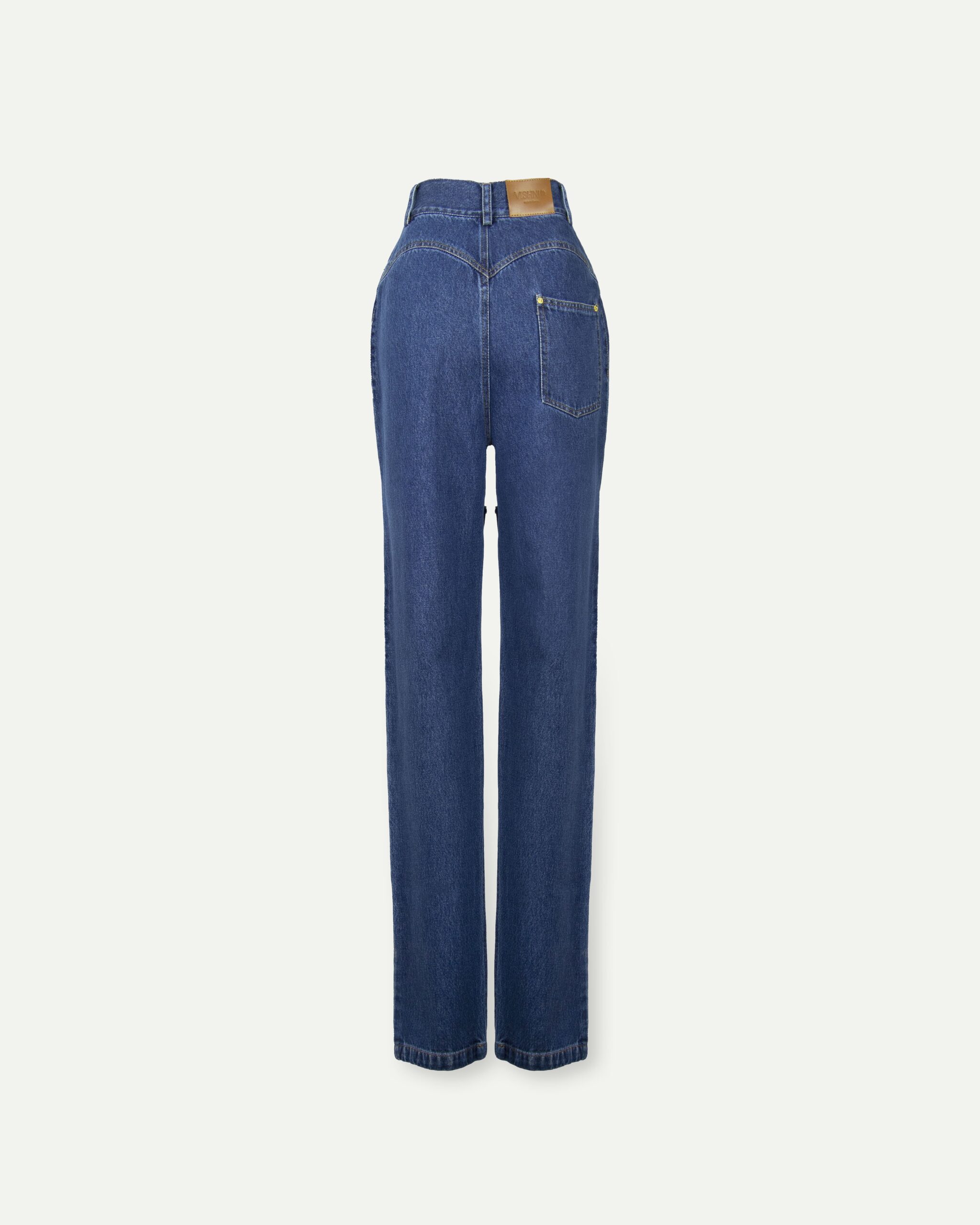 Blue jeans with front cutouts