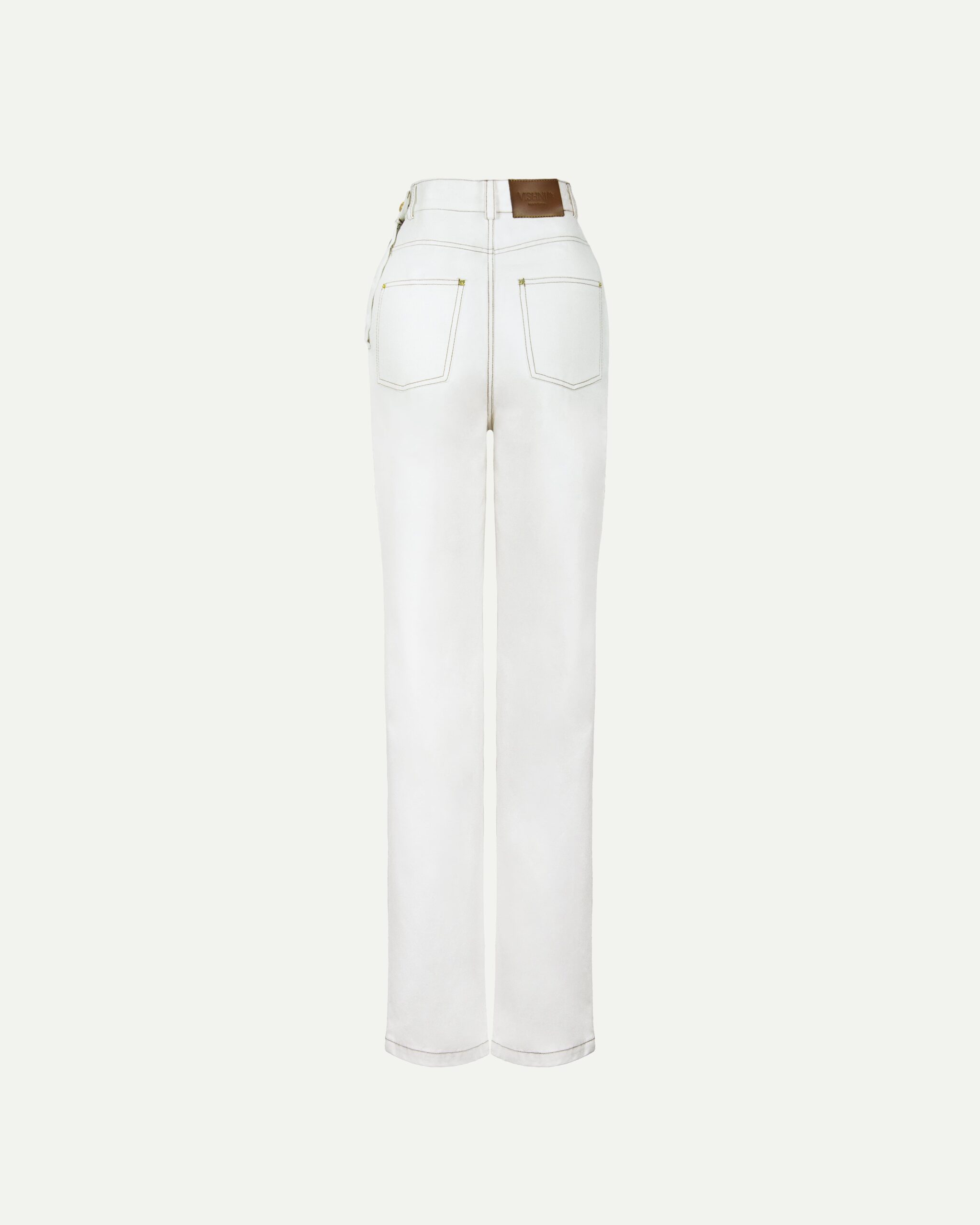 White jeans with a slit at the thigh