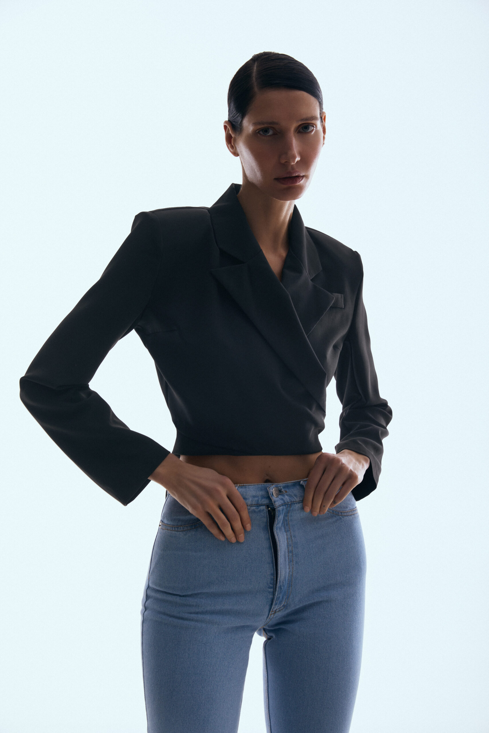 Short black wrap blazer