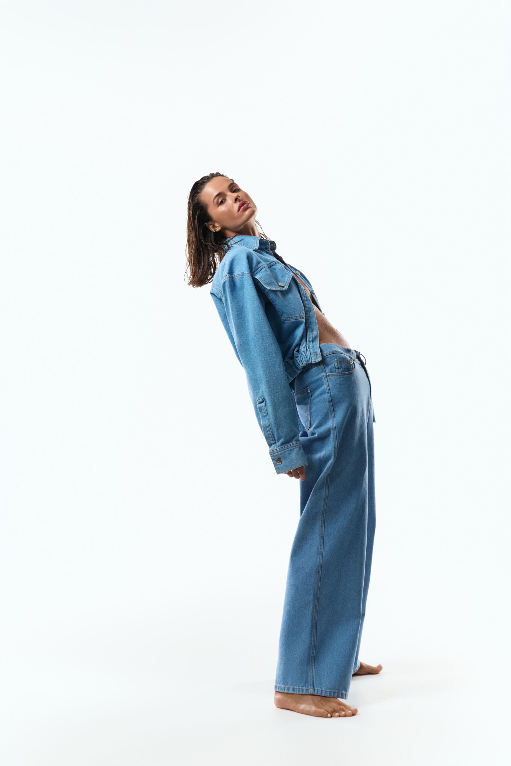 Low-rise blue jeans