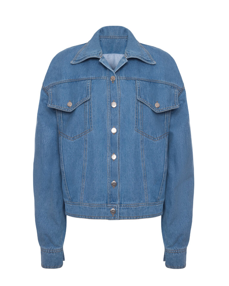 Denim jacket with a free cut, blue