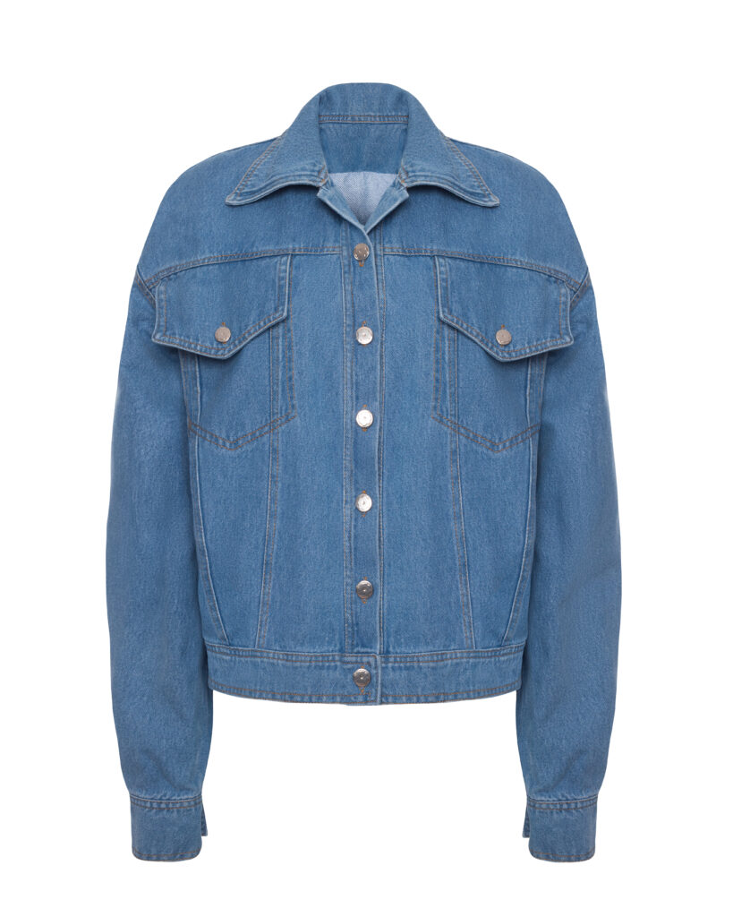 Denim jacket with a free cut, blue