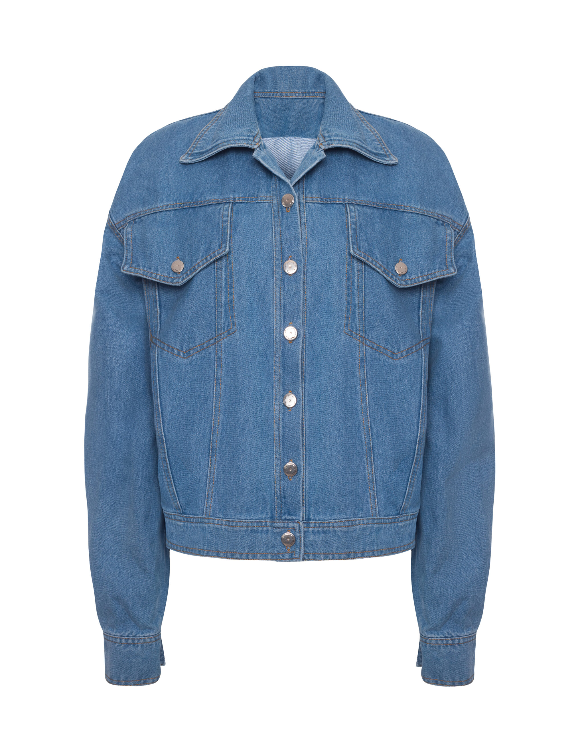 Denim jacket with a free cut, blue