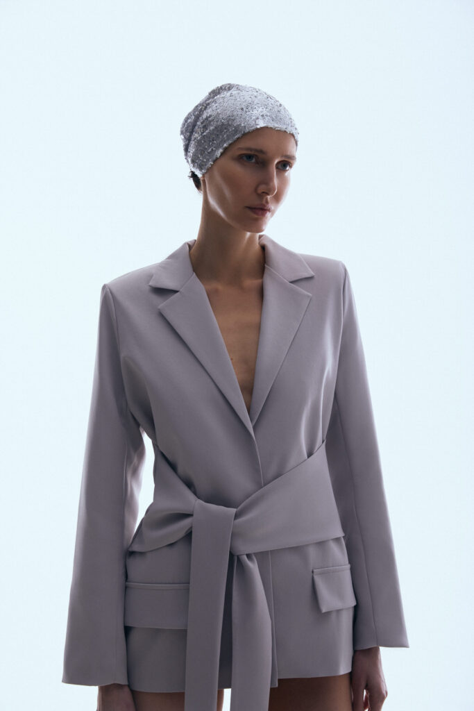 Gray double-breasted blazer