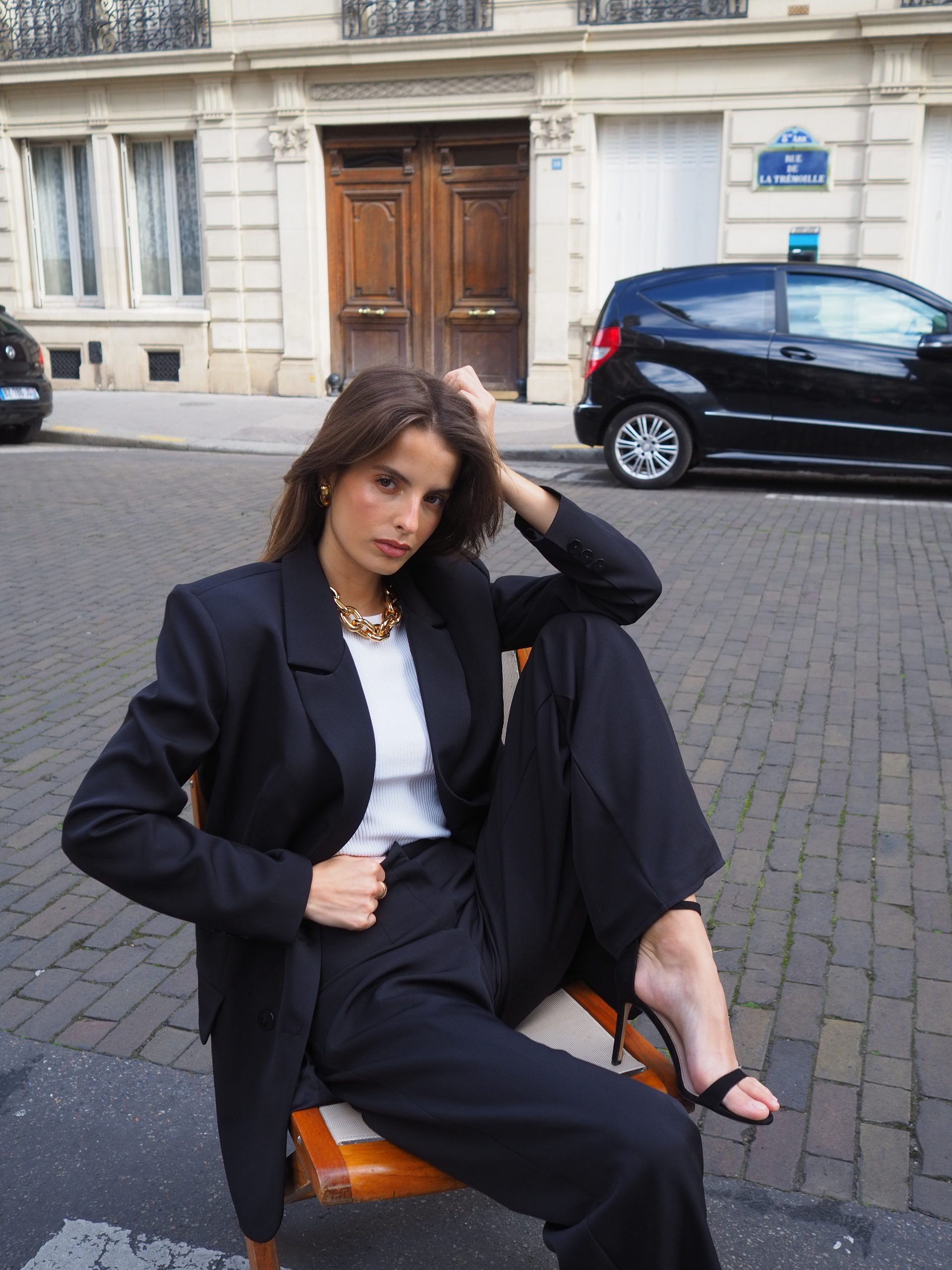 Double-breasted black blazer