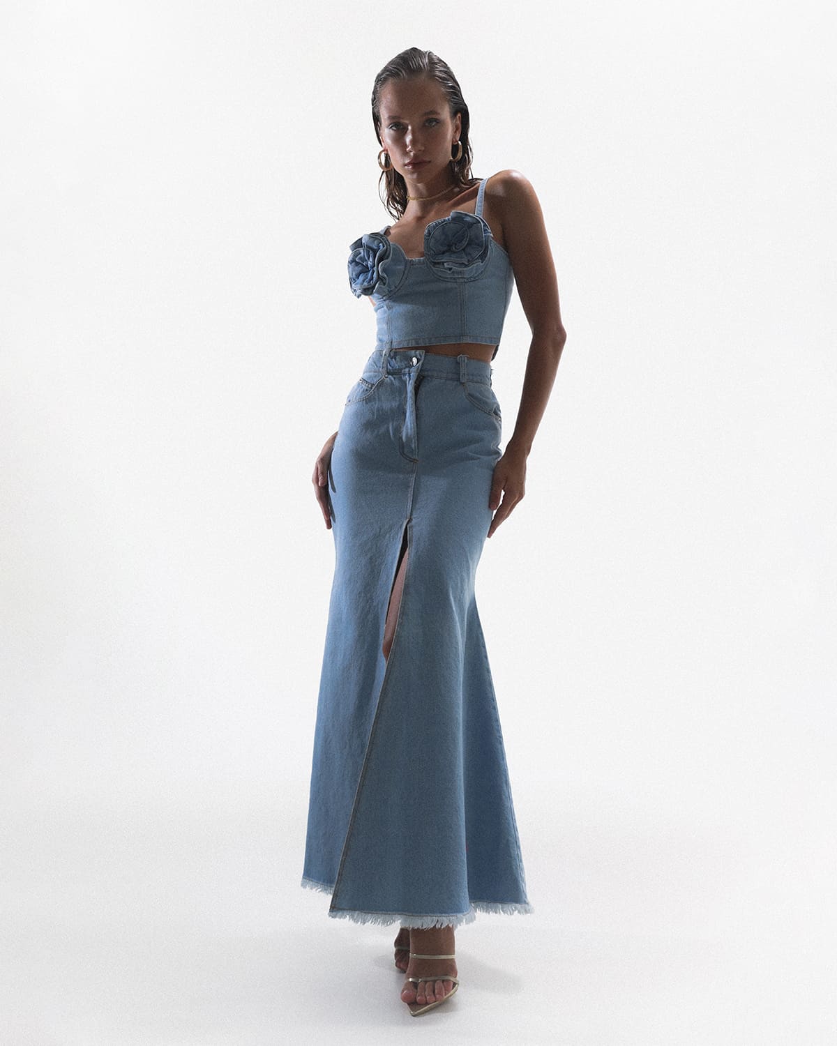 Midi denim skirt