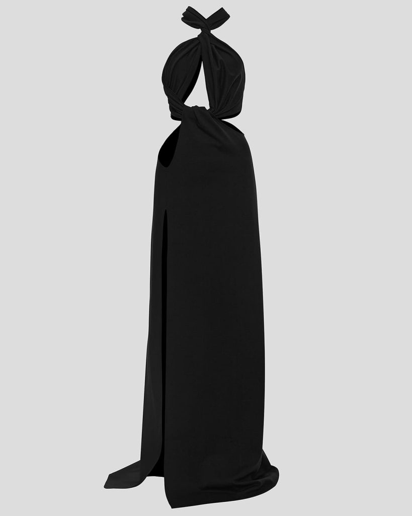 Black maxi dress with accentuated bodice