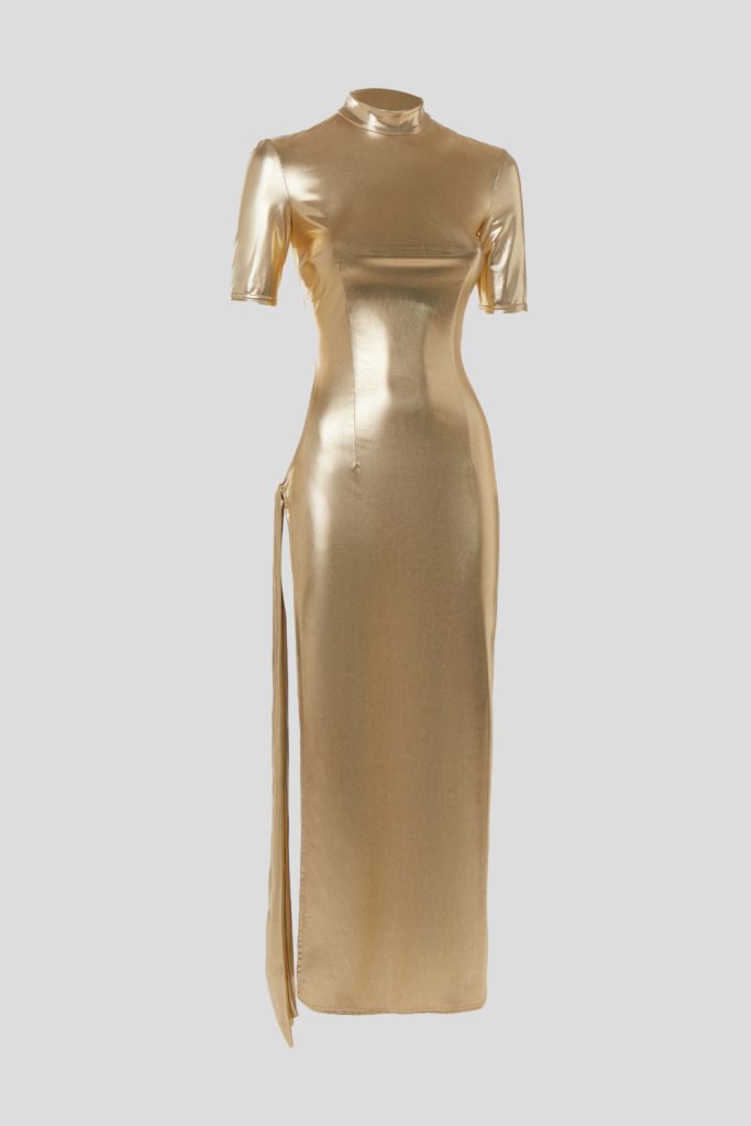 Gold Dress with High Slit