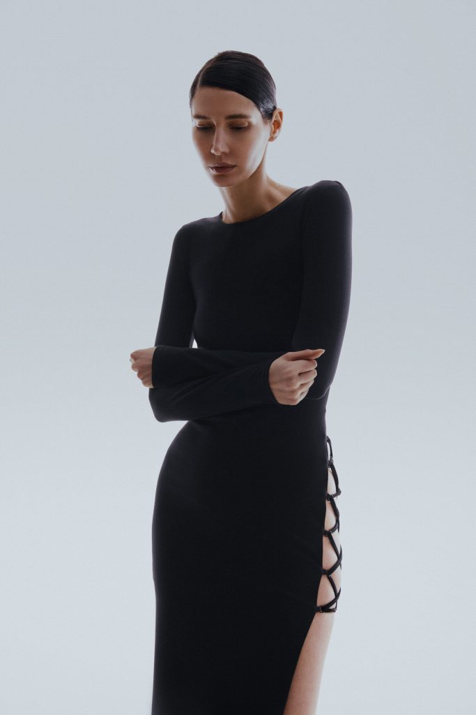 Black midi dress with lacing