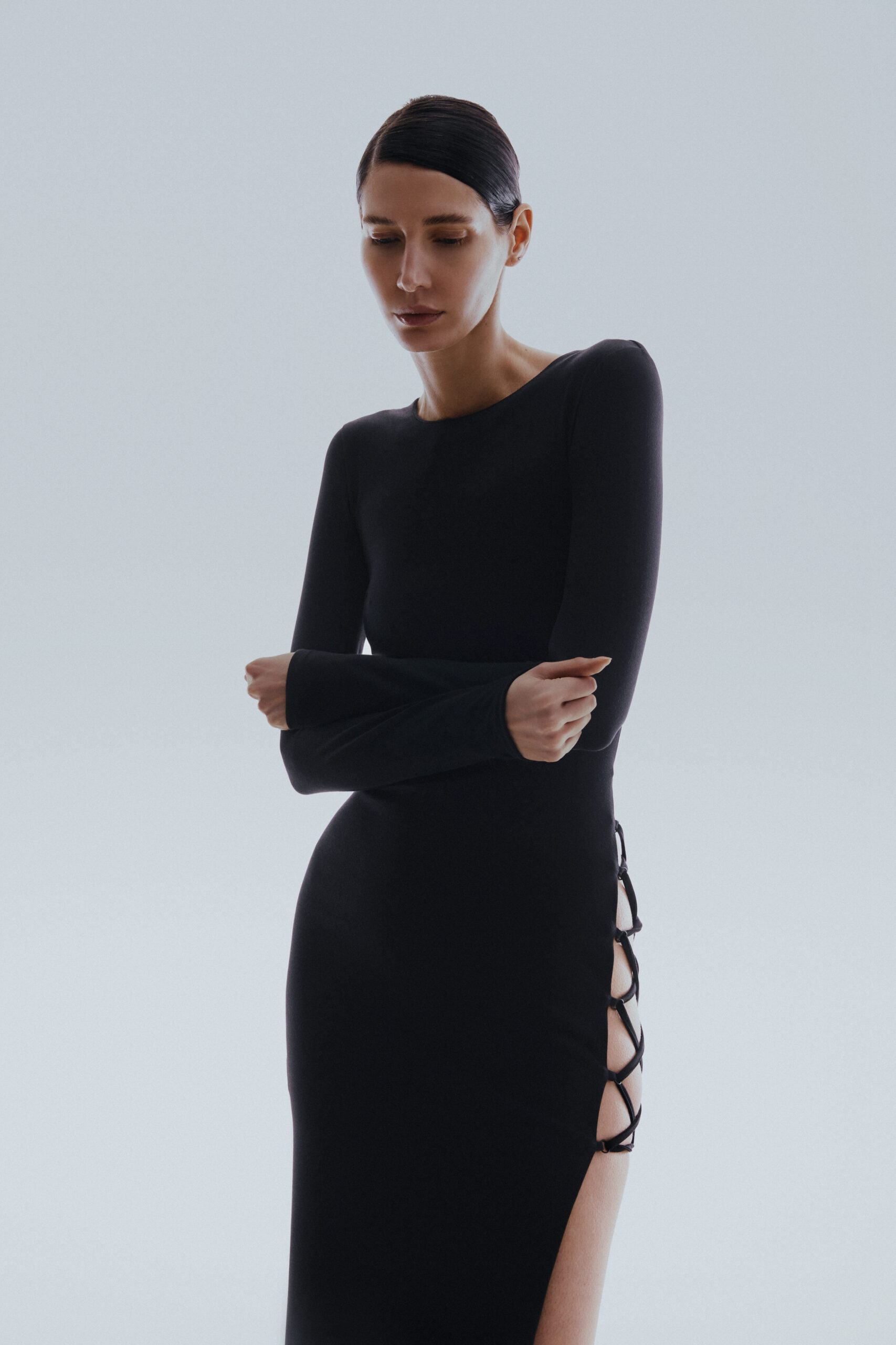 Black midi dress with lacing