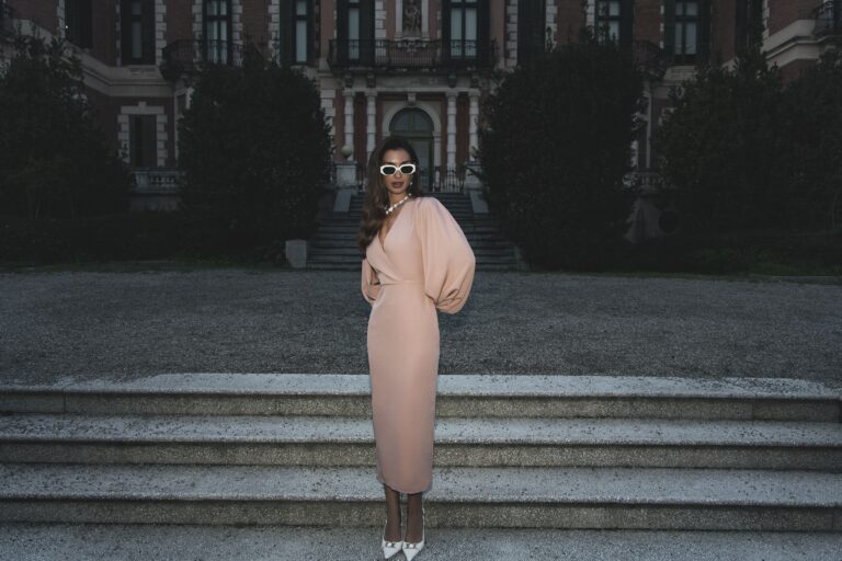 Beige faux-wrap dress