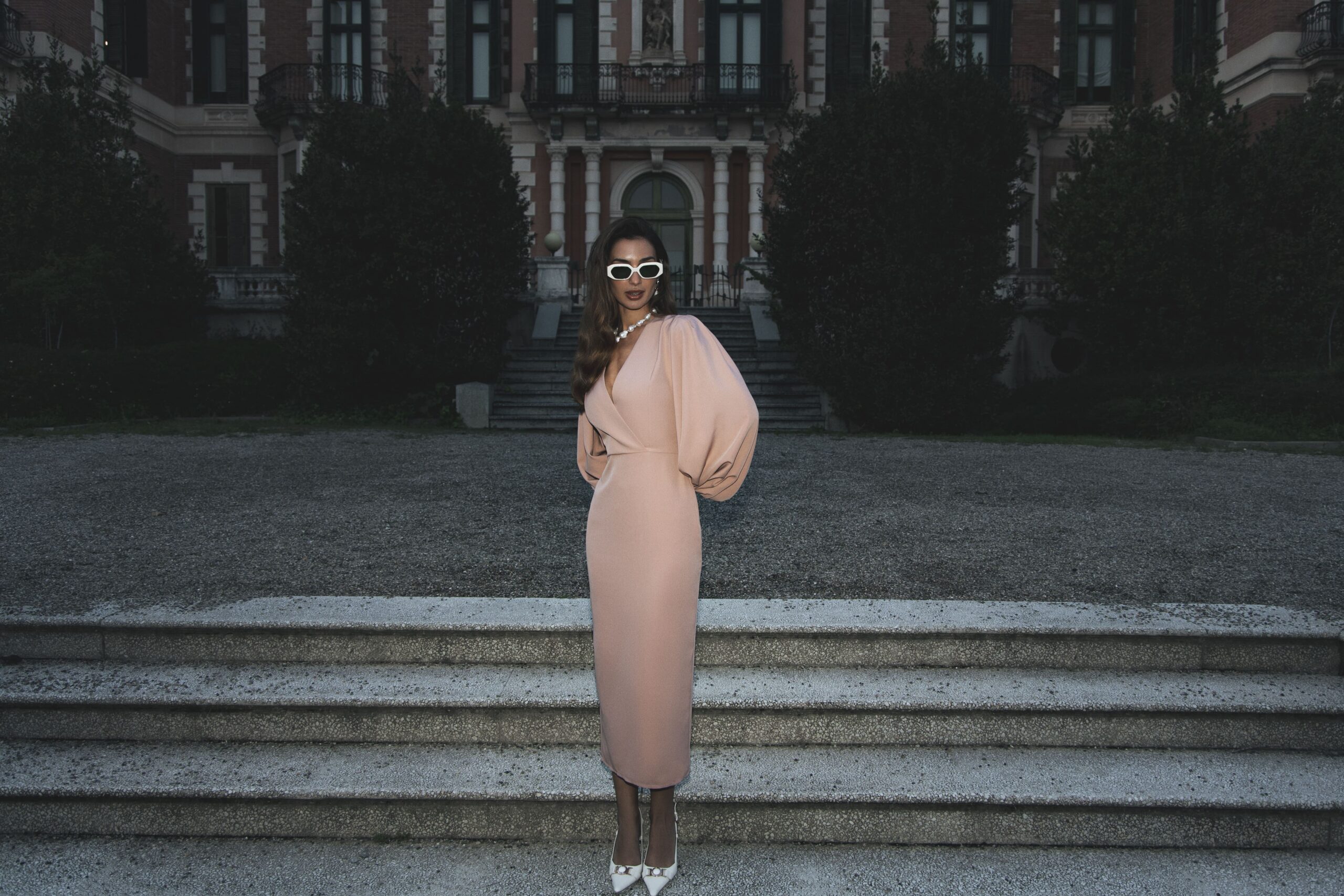 Beige faux-wrap dress