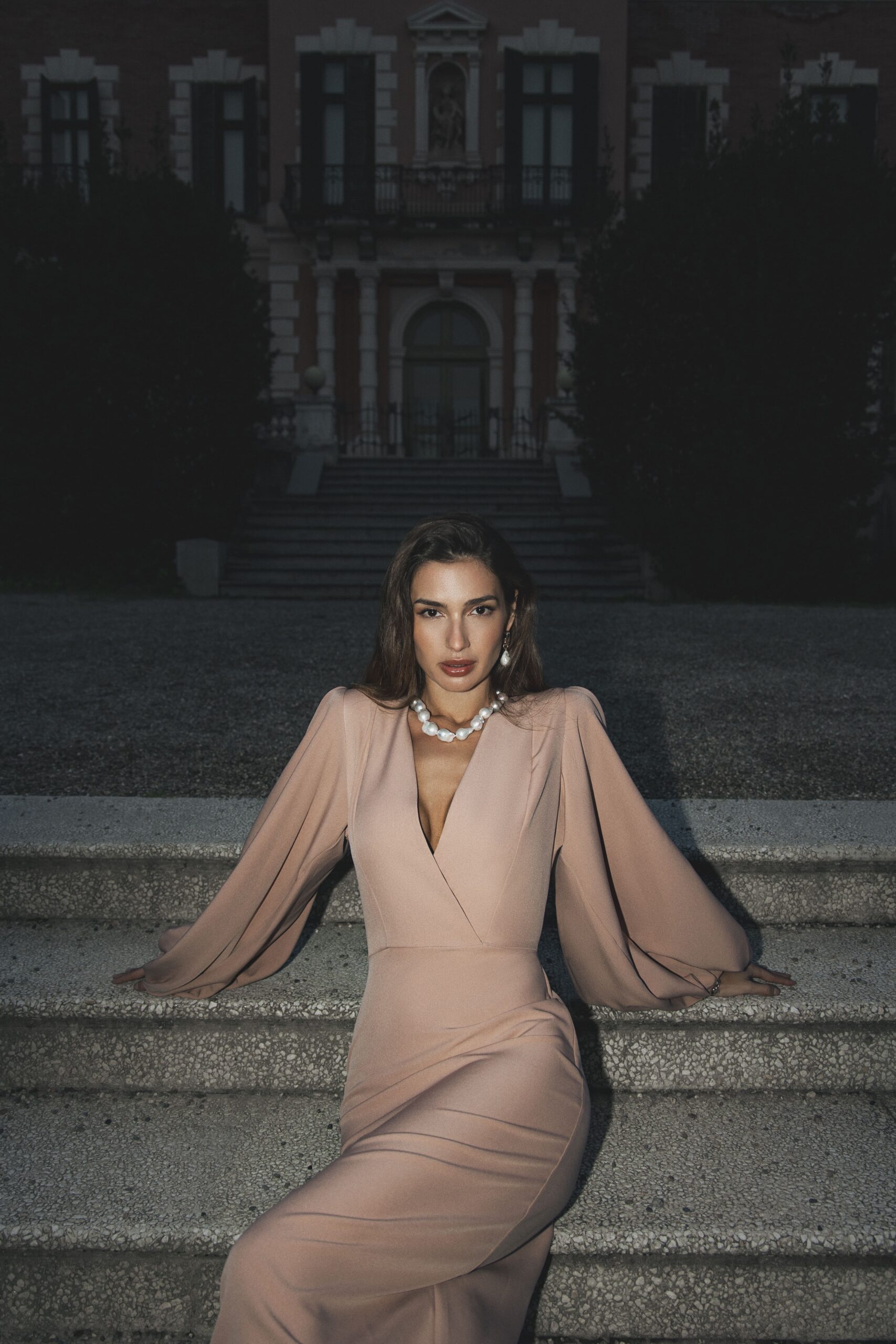 Beige faux-wrap dress