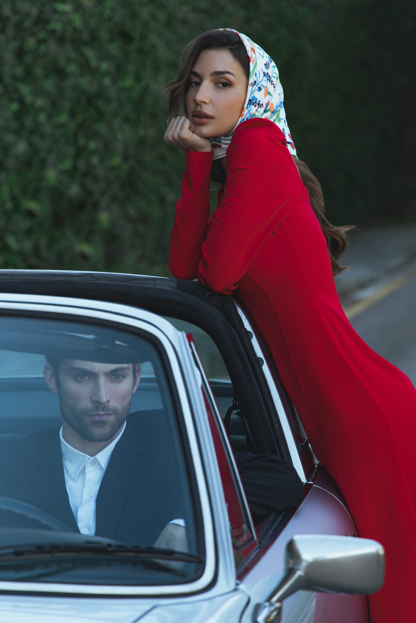 Red fitted midi dress