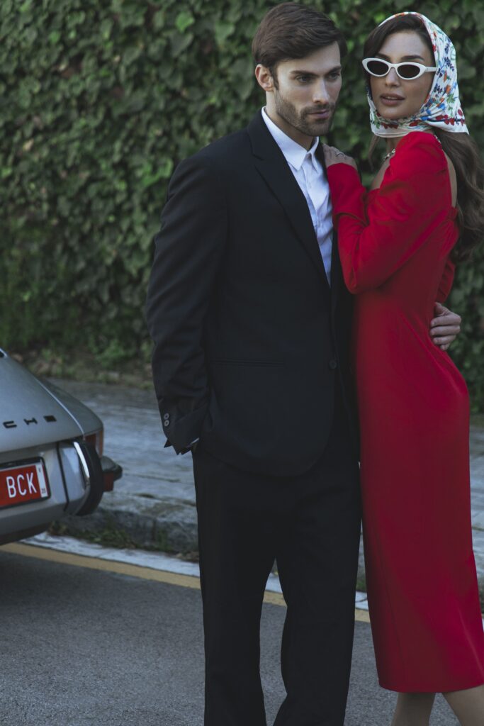 Red fitted midi dress