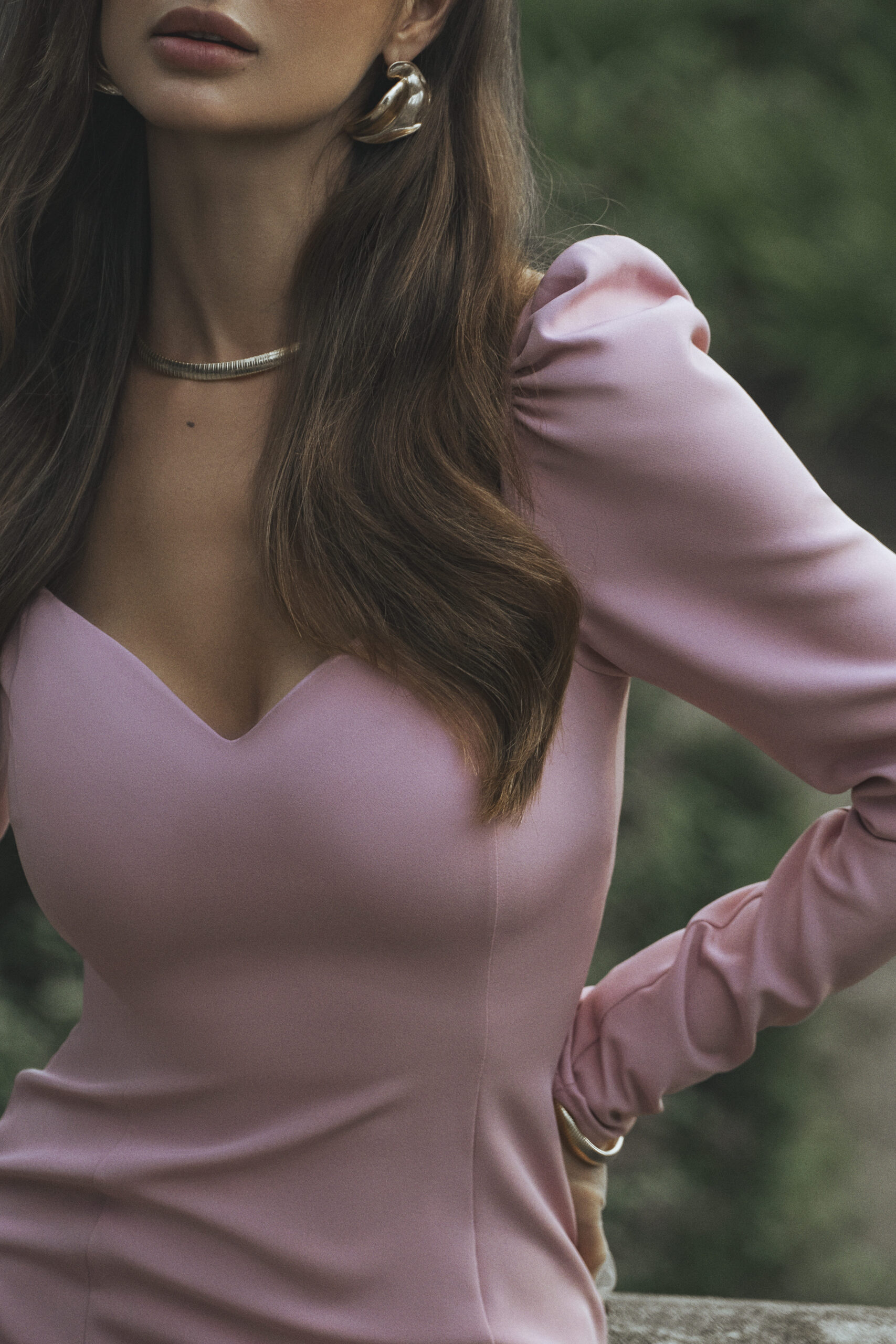 Light pink fitted midi dress