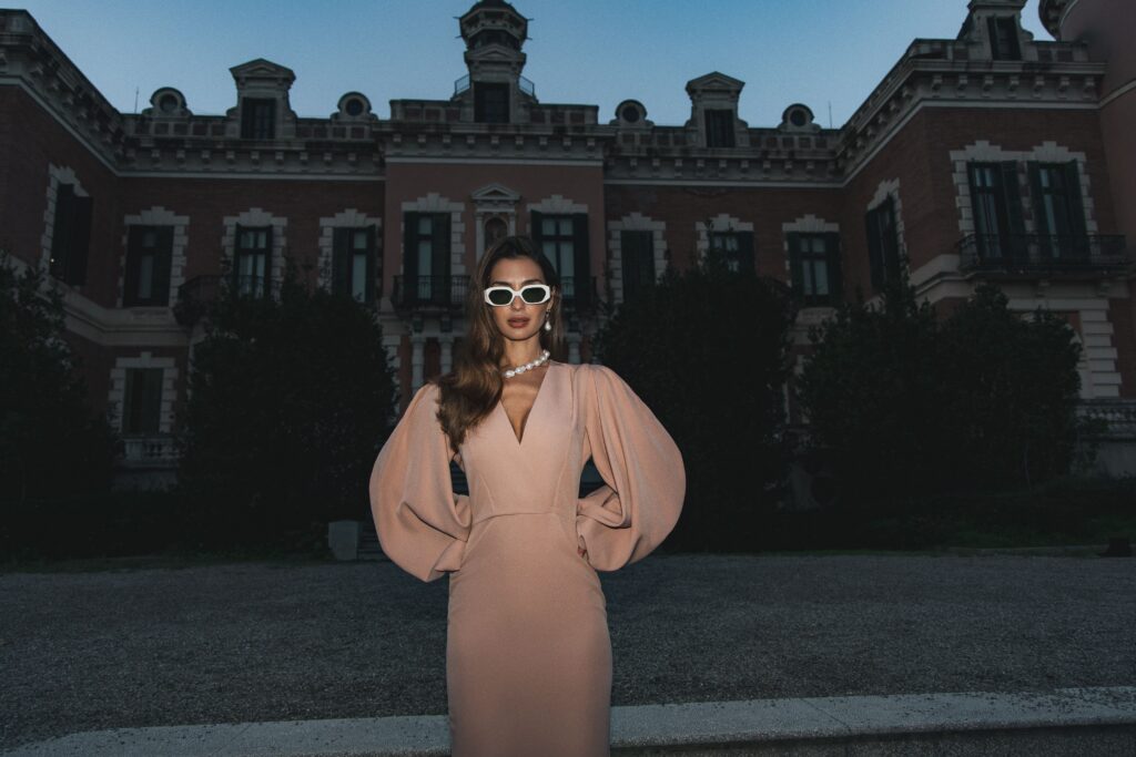 Beige faux-wrap dress