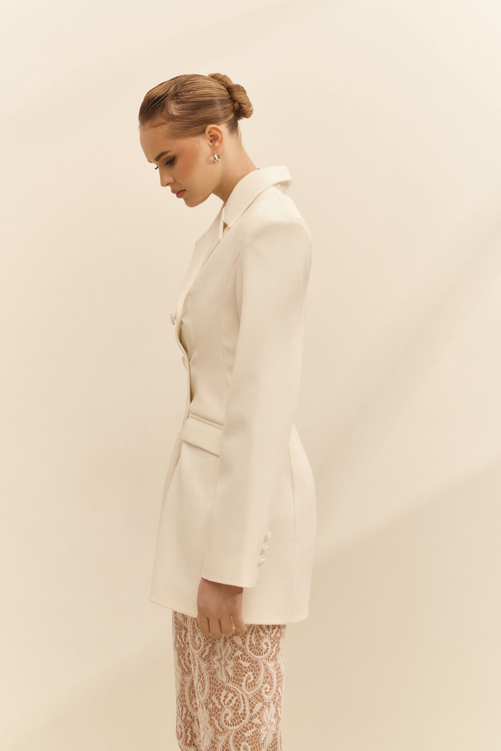 Jacket dress is fitted white