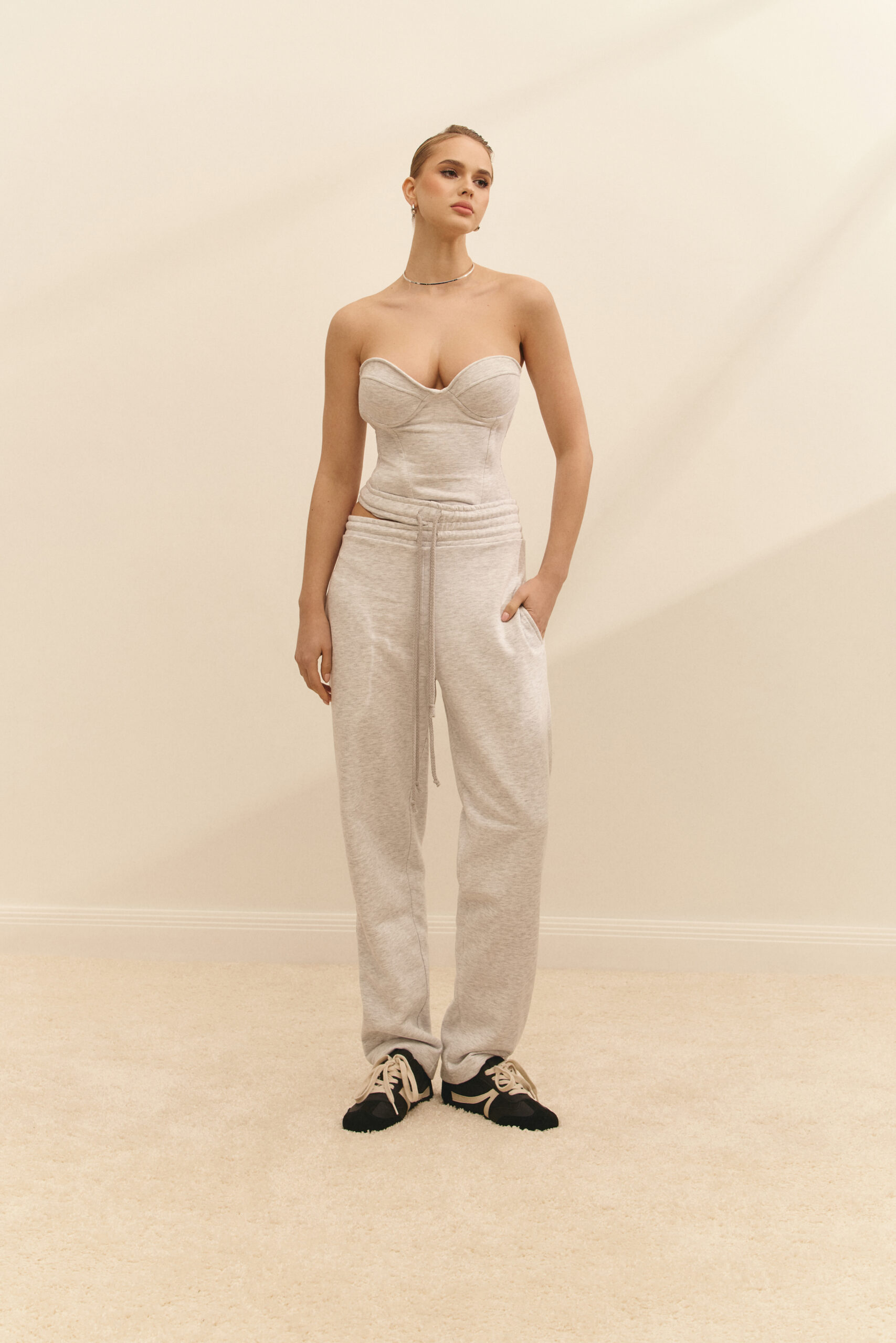 Gray low-rise pants