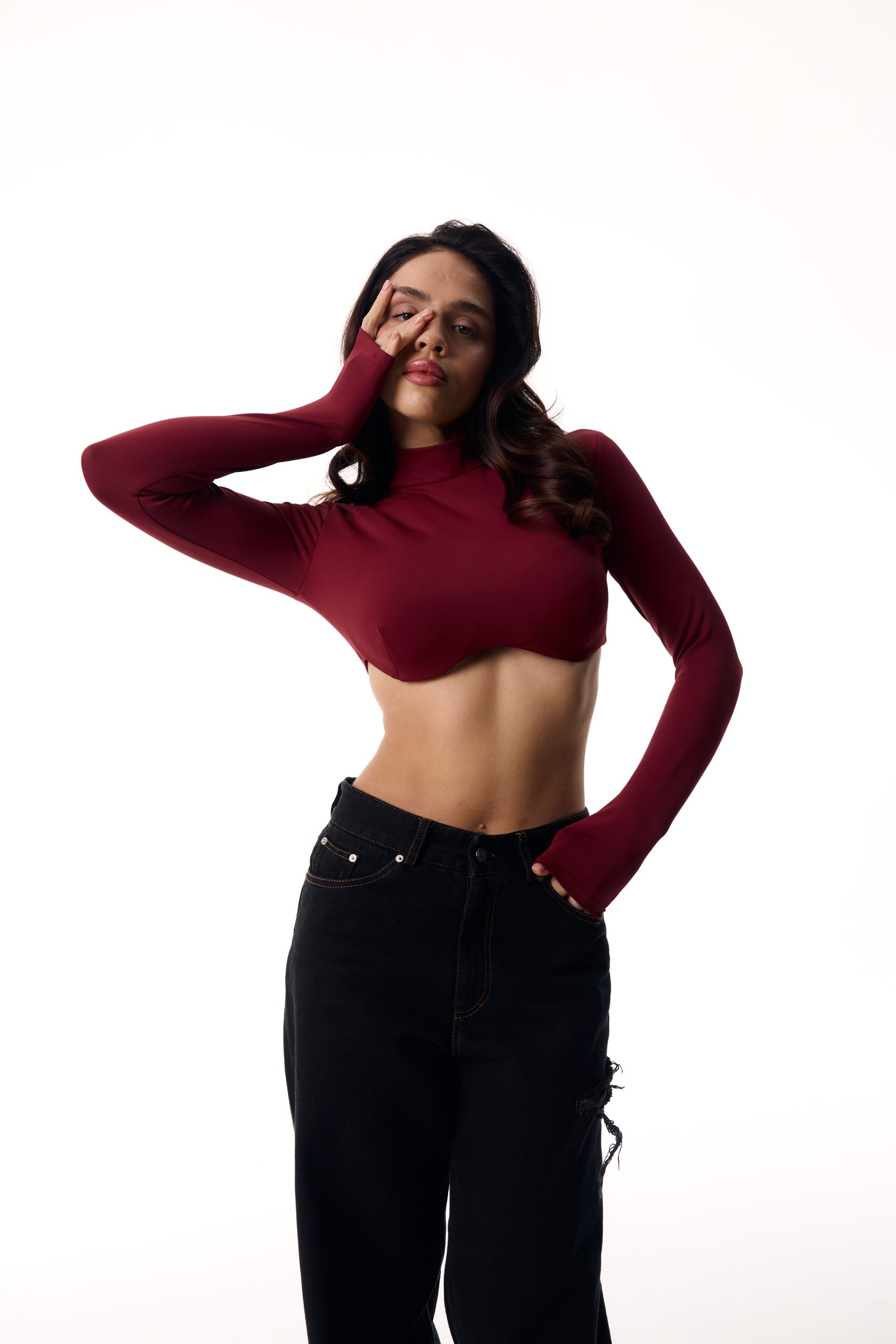 Long sleeve burgundy cup top