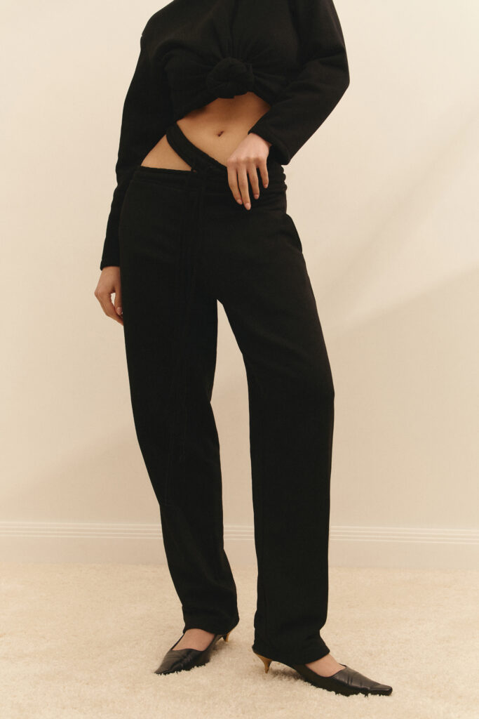 Pants with a high fit are black