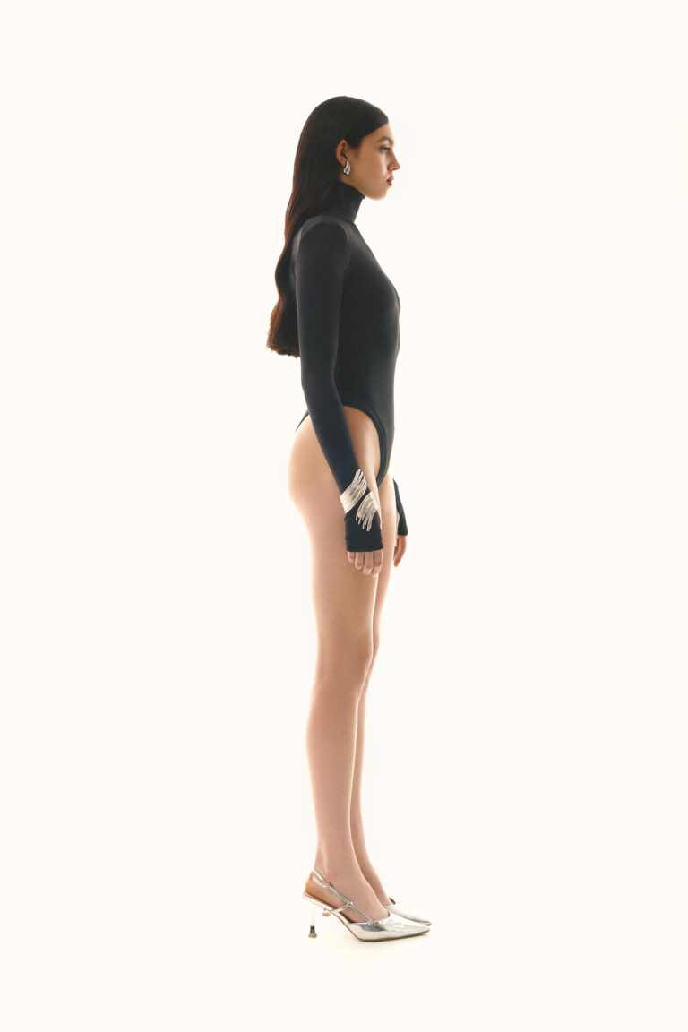 Basic bodysuit with long sleeves, black