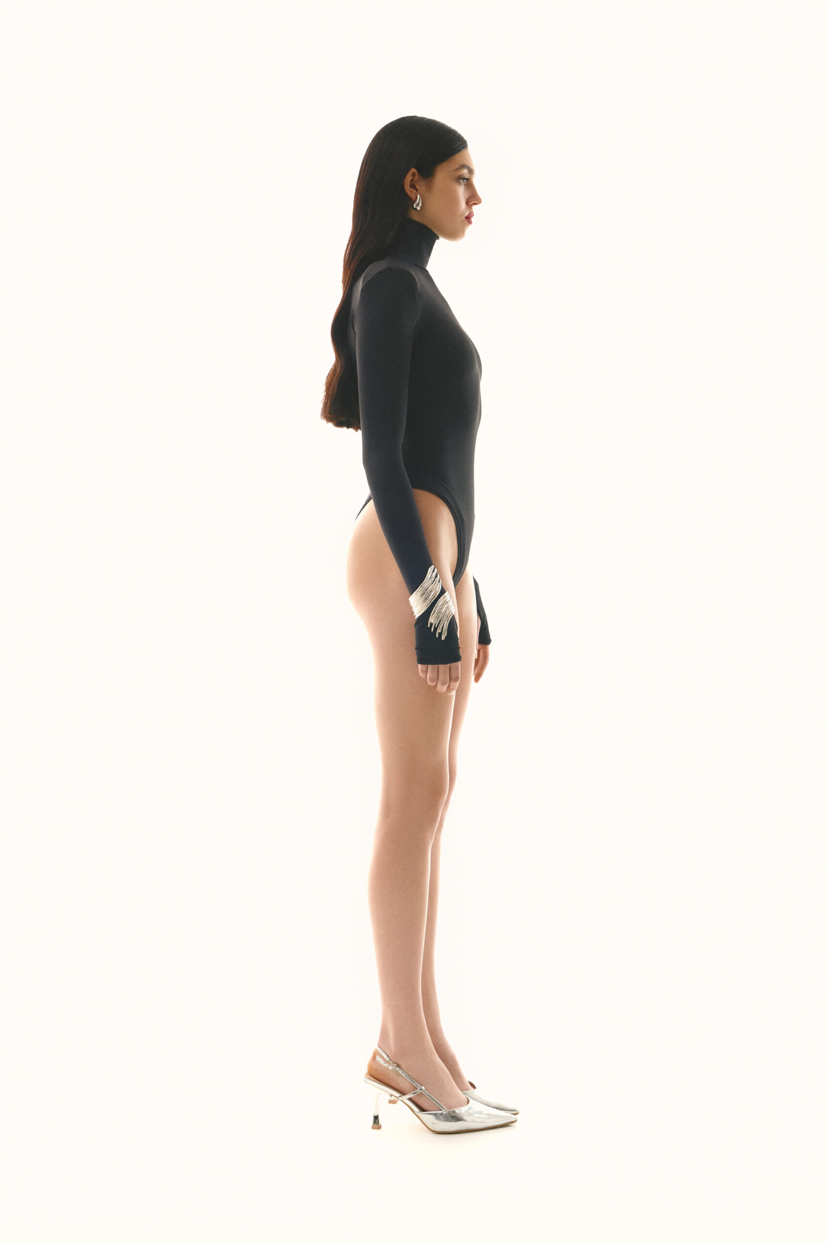 Basic bodysuit with long sleeves, black