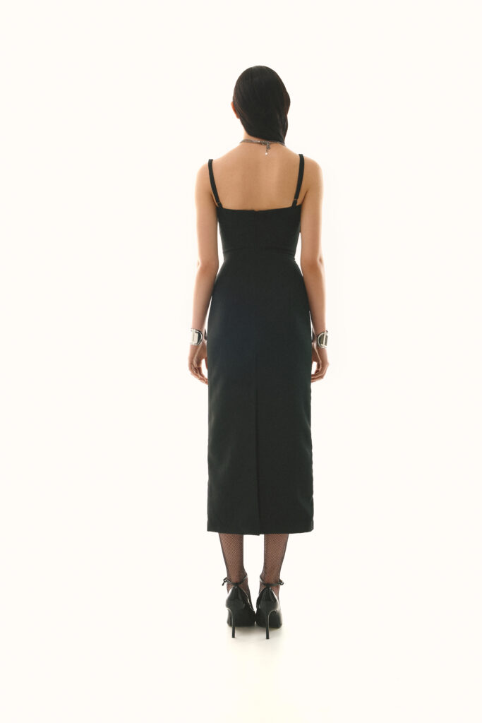 Sheath dress with an accent bodice is black