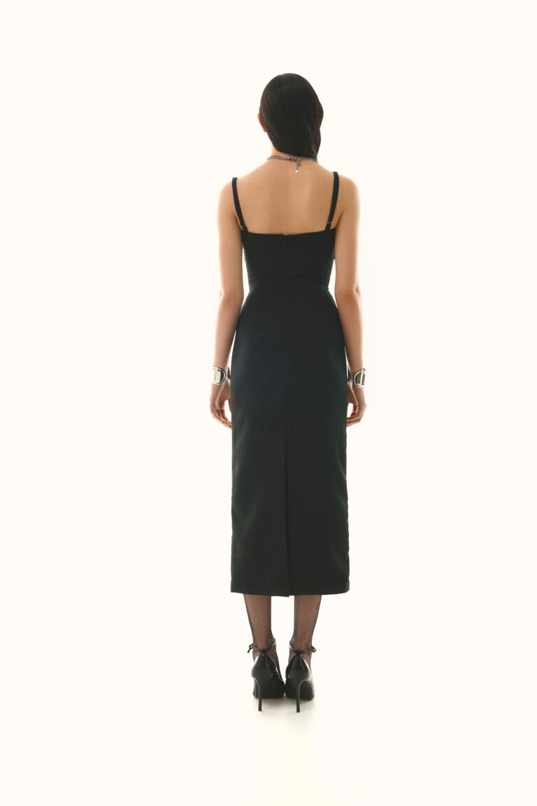Sheath dress with an accent bodice is black