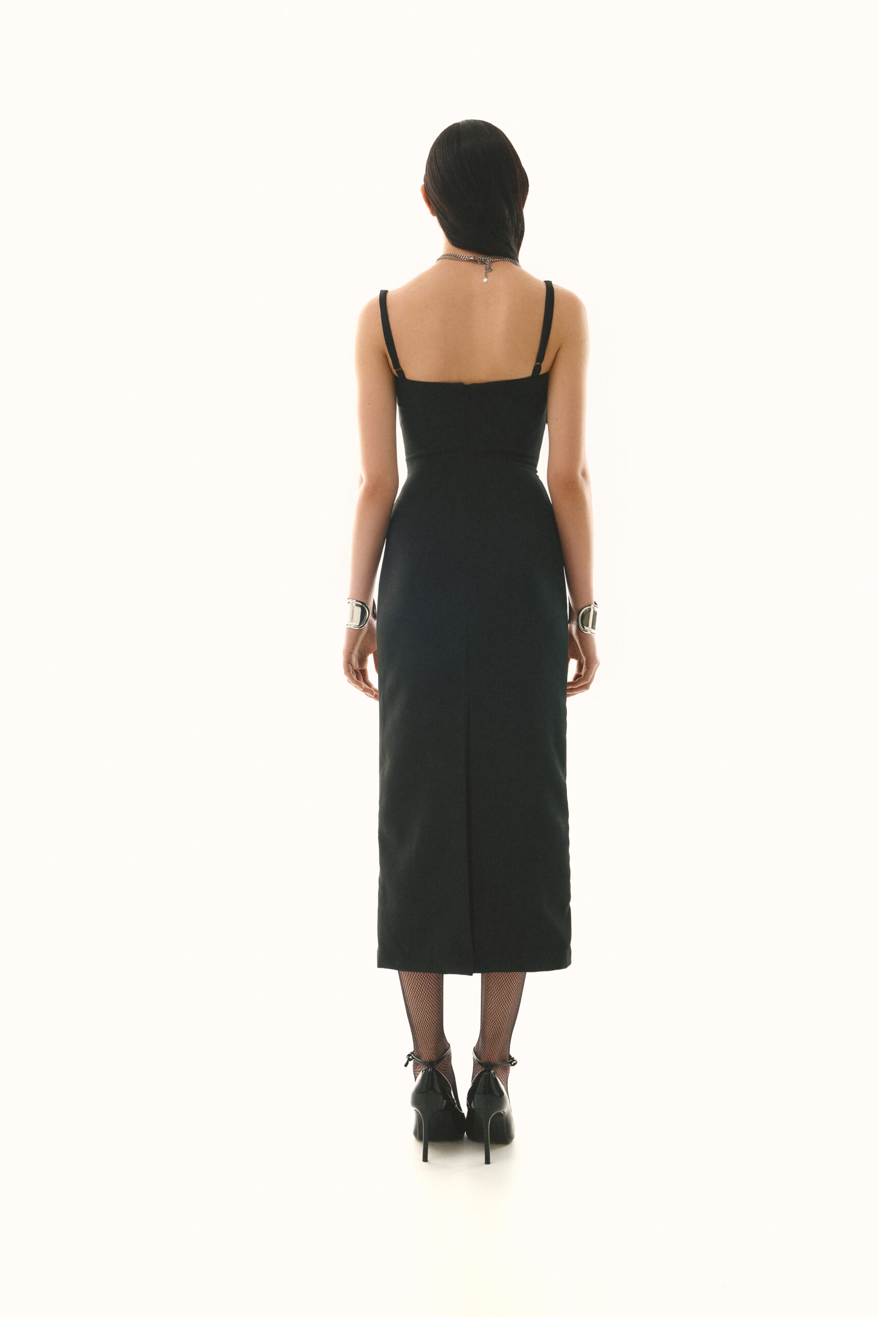Sheath dress with an accent bodice is black