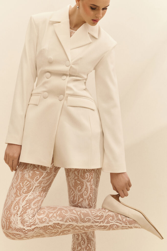 Jacket dress is fitted white