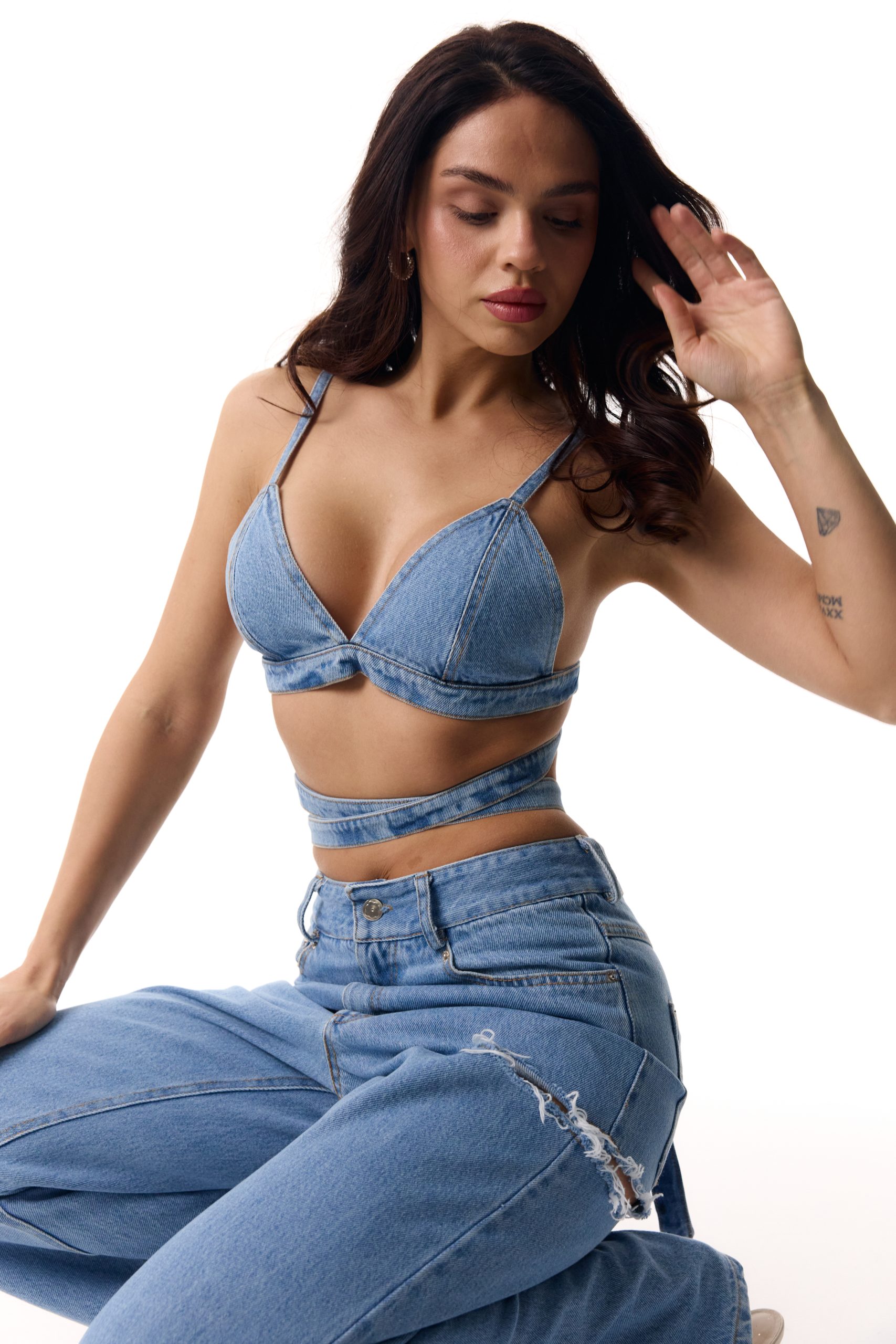 Denim top with long ties