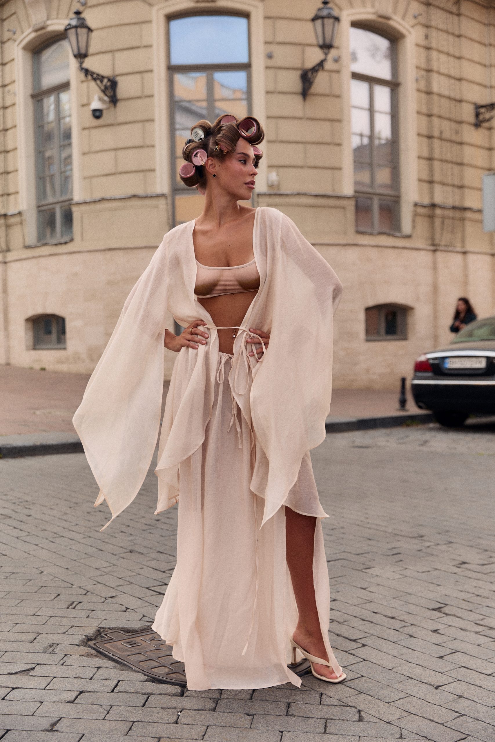 Short Beige Chiffon Cover-Up