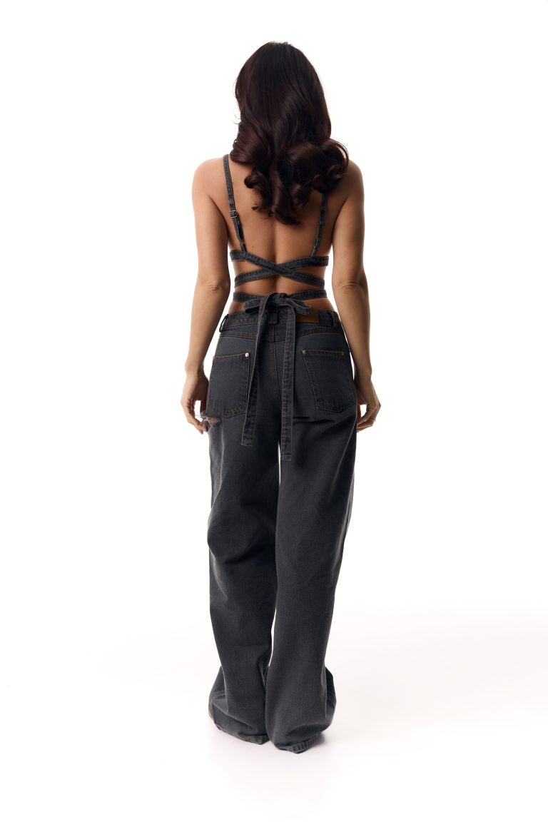 Denim top with long ties