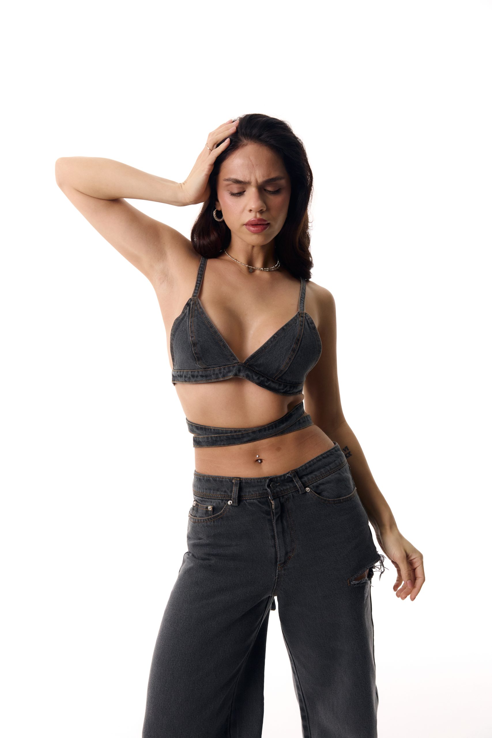 Denim top with long ties